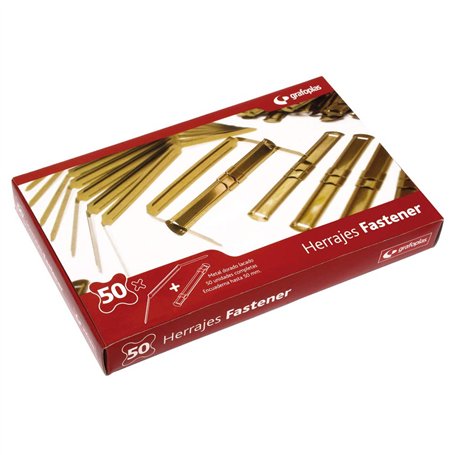 Grafoplás 5400050 Boîte de 50 Fasteners métalliques à reliure avec languette et coulissante