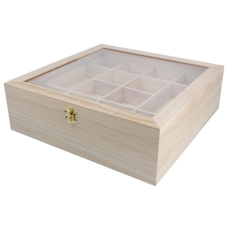 INNSPIRO Boîte en bois avec vitrine 32 x 32 x 10 cm et séparateurs à double hauteur Bois naturel