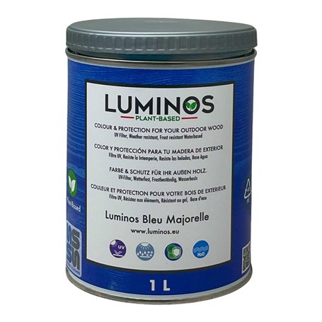 Luminos LUM1102 - BLEU MAJORELLE - Lasure Biobased pour bois extérieur à l'eau - Bleu Majorelle 1L