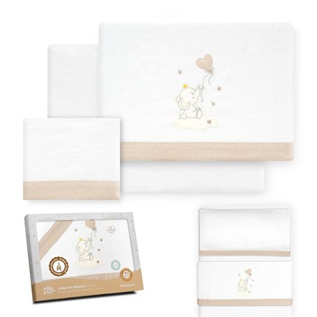 Interbaby Parure de lit pour Berceau 50 x 80 cm - Parure de lit d'hiver en Flanelle - Modèle éléphant Ballon cœur - Comprend Dra