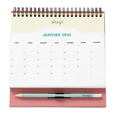 Mr. Wonderful - Calendrier de Bureau avec Pochette 2025 pour Profiter de Tous les Instants de Bonheur - Inclut 1 Bloc-Notes Adhé