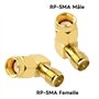 Boobrie 90 Degrés RP SMA Adaptateur Coaxial Connecteur RP SMA Mâle(trou) à RP SMA Femelle(broche) Connecteur Angle Droit RP-SMA