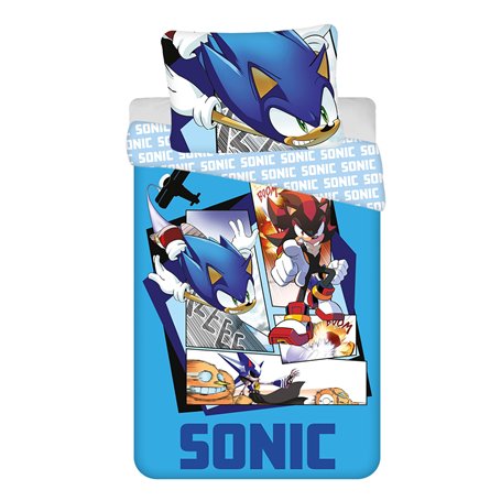 Sonic The Hedgehog Tails Knuckles Parure de lit réversible avec housse de couette et taie d'oreiller