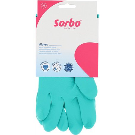 Sorbo Gants Ménagers Sans Latex – Taille M – 100% Nitrile – Réutilisables & Antiallergiques – Longs Manchettes – Antidérapants –