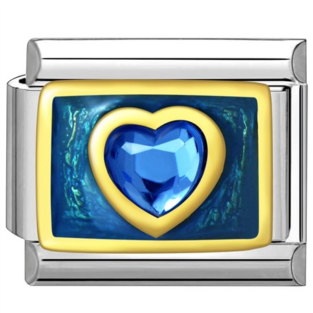 Quiges - 9 mm Style italien Charm Link Module en acier inoxydable Cœur bleu pour bracelets de style italien