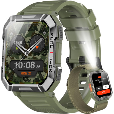 Blackview Montre Connectée Homme, Fonction Ilumination, Double Bracelets, Écran 1.39" TFT, Cardiofréquence/SPO2 à 24 Heures, Ana