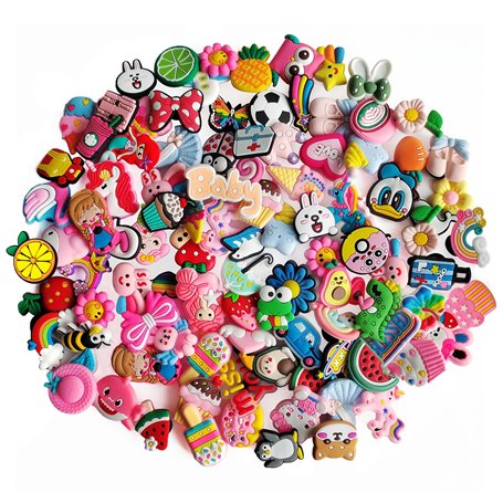 100 Pcs Charmes De Chaussure Pins Crocs Accessoire Chaussure Pvc Deco Croc Clips Pour Chaussures Décoration De Dessin Animé Pins