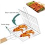 Universel Grille de Barbecue Portable Griller Panier Griller Panier avec Poignée en Bois Grilles de Poisson Pliables Barbecue av