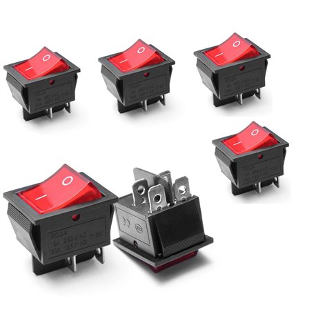 Switian 6 Pcs Lumière On/Off DPST bateau Interrupteur à bascule 16A/250 V/20A 125 V AC 4 Broches Rouge