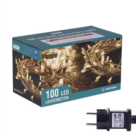 ANSIO® Guirlande Lumineuse 10m 100 LED Blanc Chaud Guirlandes Lumineuses Sapin de Noel d'Extérieur et Intérieur Idéales pour Fen
