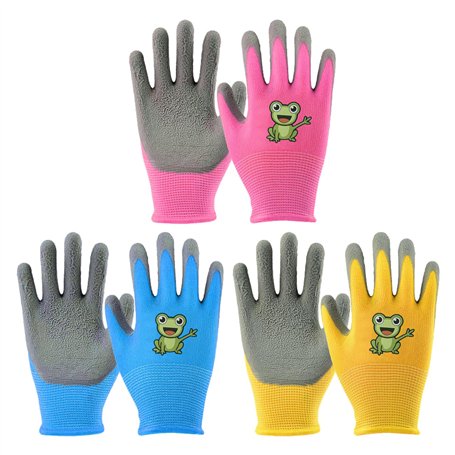COACOM Lot de 3 paires de gants de jardinage universels pour enfants avec motif grenouille (jaune
