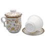 Hollihi Tasse à thé avec couvercle, soucoupe, filtre, en porcelaine chinoise de Jingdezhen