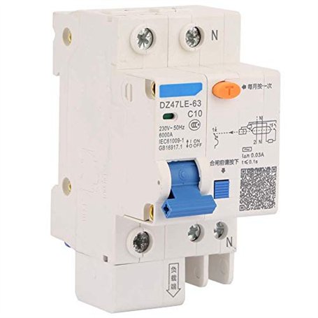 Disjoncteur différentiel 1P + N 10A Protection contre les courts-circuits sur fuite de courant
