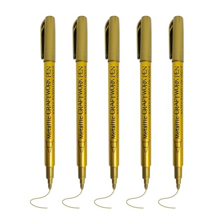 NYGGTYK Lot de 5 marqueurs métalliques dorés - Stylos en tissu doré - Stylos à encre dorée - Stylos dorés pour écrire - Stylos d