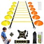 Druuzyl Set d'Entraînement Football Professionnel - 1 Échelle d'Agilité 6m + 12 Cônes + Accessoires pour Vitesse et Agilité