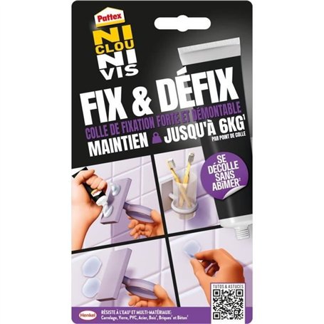 Colle Fixation - PATTEX - 2970856 - Ni clou ni vis - Fix & Défix - Tube - 44g