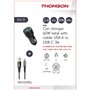 Pack chargeur + câble - THOMSON - Chargeur de voiture 60 W - Câble USB-A vers C 3A - longueur 1.5 m