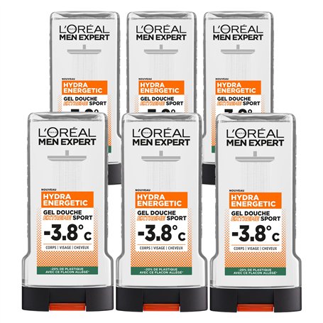 L'Oréal Men Expert Hydra Energetic Gel Douche Extreme Sport -3.8°c Sensation de Fraîcheur - Lot de 6 x 300ml