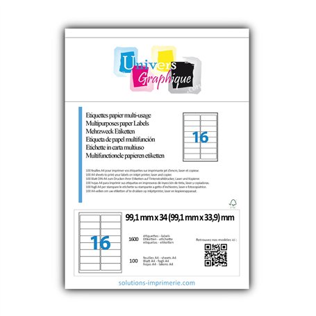1600 étiquettes 99.1 X 33.9 mm étiquettes pour adresse blanches adhésives personnalisables.