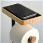 MSV - Combiné WC avec Support Smartphone TEIKI - Porte-Rouleau Papier WC Bambou & Acier + Brosse WC + Supporte 3 Rouleaux de Rec