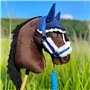 Hobby Horse Ensemble d'accessoires Licol moumoute Bleu avec Longe et Bonnet Anti-Insectes Bleu pour activité de Hobby Horsing.