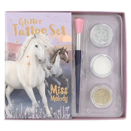 Depesche 12657 Miss Melody Night Horses - Kit de Tatouage Scintillant pour Enfants avec 41 Tatouages adhésifs