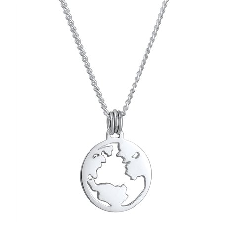 Kuzzoi Collier pour homme fabriqué à la main en argent sterling 925 avec pendentif globe terrestre (15 mm) pour homme