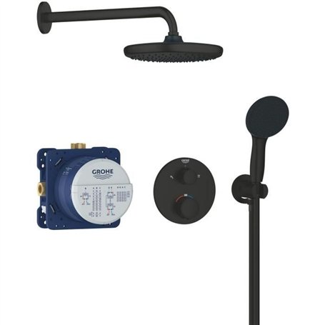 Ensemble de douche encastré - 1 + 2 jets - Mitigeur thermostatique - GROHE - 348832430 - Noir