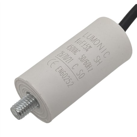 Lumonic Condensateur de démarrage avec Fil 25cm I 1µF 450V I 26x55mm I 1uF I Condensateur de moteur avec boîtier en plastique I
