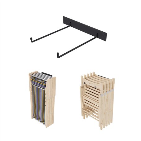 QLS Support mural en acier pour chaises de jardin pliantes - Noir
