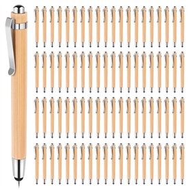 NIZEAMI Lot de 80 stylos à bille rétractables en bambou avec embouts de stylet pour écrans tactiles, stylos à bille rétractables NIZEAMI Lot de 80 stylos à bille rétractables en bambou avec embouts de stylet pour écrans tactiles