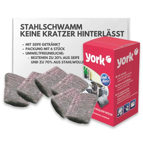 York Lot de 6 éponges en Acier Contre Les saletés tenaces - Éponge à récurer Haute Performance pour Cuisine