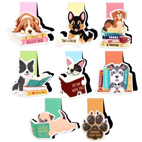 BETESSIN 8Pcs Marque-Pages Magnétique Enfant Chien Bookmark Signet Marqueurs de Livre pour Enseignant Étudiant Lecteur