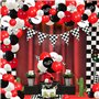 Fangleland Décorations de fête de voiture de course Kit de guirlande de ballons de drapeau à damier voiture de course rouge et n