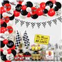 Fangleland Décorations de fête de voiture de course Kit de guirlande de ballons de drapeau à damier voiture de course rouge et n