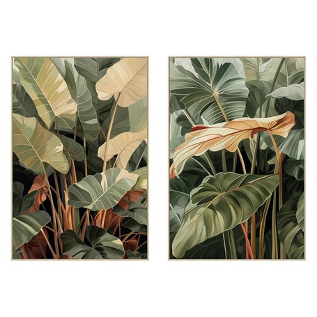 Cadre Home ESPRIT Jaune Vert Terre cuite Palmiers Tropical (2 Unités)