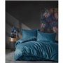 Parure de lit - 1 housse de couette 220 x 240 cm + 2 taies d'oreiller 60 x 60 cm - Satiné 100% coton - Bleu