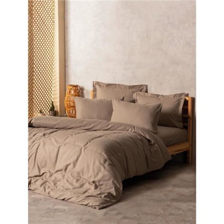 Parure de lit - 1 housse de couette 220 x 240 cm + 2 taies d'oreiller 60 x 60 cm - 100% coton ranforcé - Vison