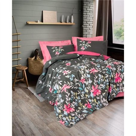 Parure de lit - 1 housse de couette 220 x 240 cm + 2 taies d'oreiller 60 x 60 cm - 100% coton ranforcé - Rose