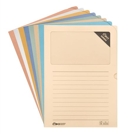 ÖKI Lot de 8 dossiers de fenêtre pastel en papier avec fenêtre - En matières premières renouvelables - 90 g/m² - Format A4 (220