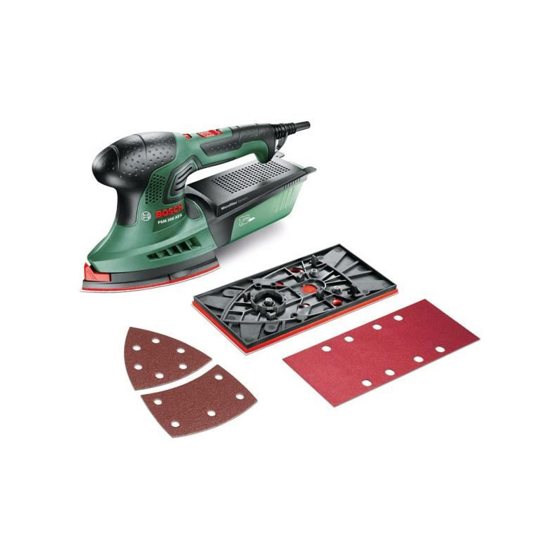 Ponceuse Multi Bosch - PSM 200 AES (Livrée avec 2 feuilles abrasives, Plateau de Ponçage et Coffret)