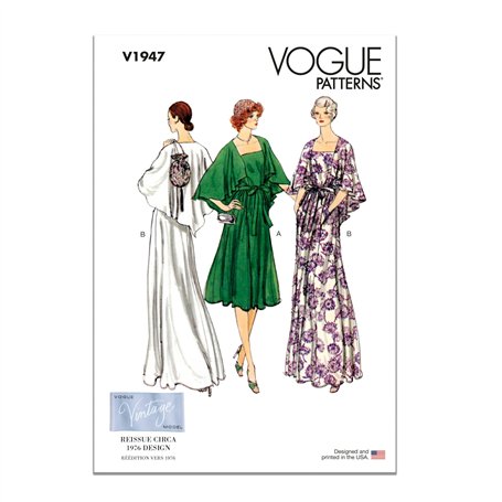 Vogue Patterns V1947Y5 Robe de soirée vintage années 70 Y5 (46-50-50-52-54)