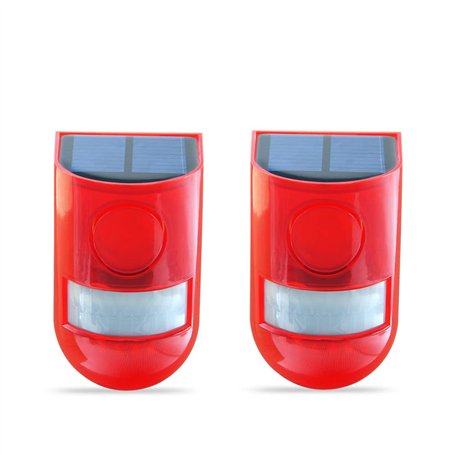 Zeerkeer Lot de 2 Alarmes Stroboscopiques Solaires à LED IP65 - Étanche - Détecteur de Mouvement - Sirène Puissante de 110 DB -