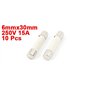 sourcing map 10 Pcs AC 250V 15A 6x30mm Coup Rapide Cylindrique Céramique Tube Fusibles