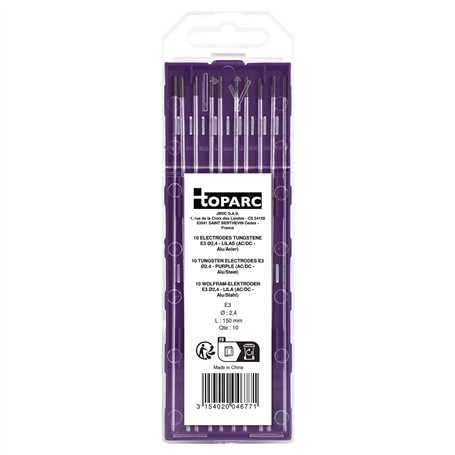 Gys 046771 Lilas ELECTRODES TUNGSTENE Ø 2.4 E3-Etui DE 10 Torche TIG (AC/DC)