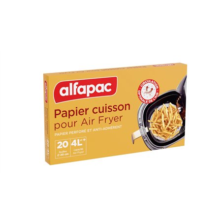 alfapac - Papier Cuisson pour Air Fryer - 20 disques perforés de diamètre 20cm - Circulation optimale de l’air