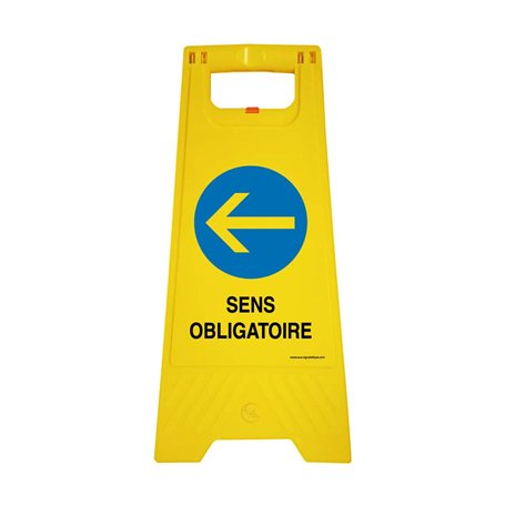 AUA SIGNALETIQUE - Chevalet signalisation Sens obligatoire Gauche - Poids 1KG en Plastique Jaune
