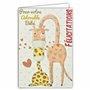 66-1158 Carte avec Paillettes Félicitations aux Parents Heureux - Bienvenu Bébé - Petite Fille - Maman Girafe Animaux Cœurs Rose
