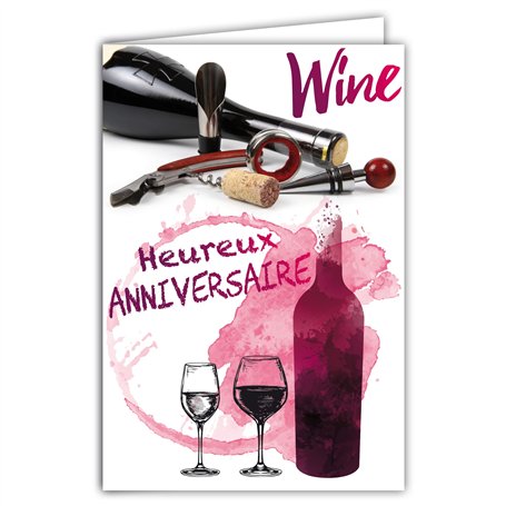 AFIE Carte Heureux Anniversaire - Millésime Bonifié - Années Cuvées - Spéciale Vin Rouge Bordeaux Bouteille Tire-Bouchon œnologi