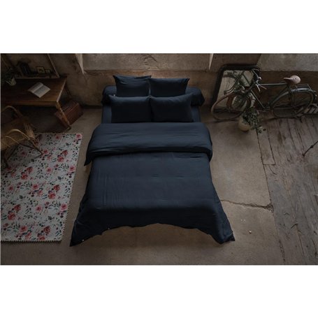 Pack Linge de lit en Gaze de Coton – 220x240 cm + 140x190 cm + 2 taies 60x60 – Bleu foncé